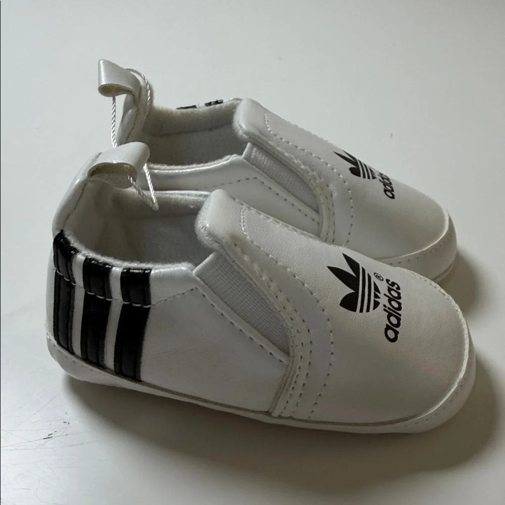 adidas White and Black Baby Slip-On Shoes